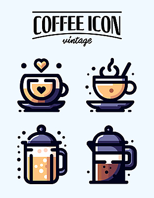 아이콘 커피 사람없음 빈티지 커피잔 커피메이커 컵받침 라인아트 2D아이콘 AI파일 음료 선 컨셉 잔 받침대 커피용품 파일형식 벡터
