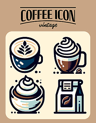 아이콘 커피 사람없음 빈티지 커피잔 커피메이커 라인아트 라떼아트 휘핑크림 원두봉투 2D아이콘 AI파일 음료 선 컨셉 봉투 잔 크림 그림 라떼 커피용품 휘핑 파일형식 벡터