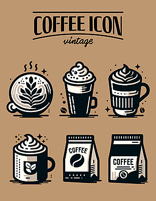 아이콘 커피 사람없음 원두 빈티지 커피잔 커피메이커 라인아트 라떼아트 휘핑크림 2025년 원두봉투 트렌드컬러 2D아이콘 모카무스 AI파일 음료 선 컬러 컨셉 봉투 잔 연도 크림 그림 라떼 커피용품 휘핑 파일형식 벡터