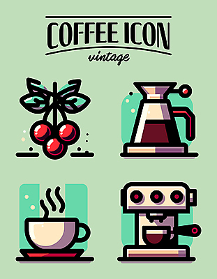 아이콘 열매 커피 잎 사람없음 빈티지 커피잔 커피메이커 라인아트 2D아이콘 AI파일 식물 음료 선 컨셉 잔 커피용품 파일형식 벡터