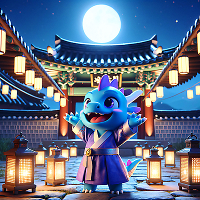 JPG 편집이미지 한국문화 밤하늘 한옥 3D캐릭터 사람없음 야외 3D 손들기 용띠 등불 한복 달빛 디지털합성 즐거움 편집소스 2024년 청룡캐릭터 편집3D AI컴퓨터그래픽 AI콘텐츠 캐릭터 동양문화 한국전통 감정 고건축 모션 하늘 조명 한국 달 십이지신 용 야간 전통의상 연도 용캐릭터 청룡 파일형식