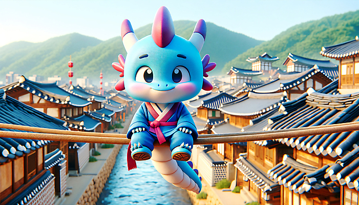 JPG 편집이미지 한국문화 한옥 3D캐릭터 앉기 사람없음 야외 3D 용띠 한복 디지털합성 줄타기 편집소스 2024년 청룡캐릭터 편집3D AI컴퓨터그래픽 AI콘텐츠 캐릭터 동양문화 한국전통 고건축 모션 한국 십이지신 용 묘기 전통의상 연도 용캐릭터 청룡 파일형식