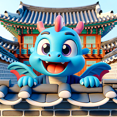 JPG 편집이미지 한국문화 한옥 3D캐릭터 사람없음 야외 3D 용띠 한복 디지털합성 즐거움 편집소스 2024년 청룡캐릭터 편집3D AI컴퓨터그래픽 AI콘텐츠 캐릭터 동양문화 한국전통 감정 고건축 한국 십이지신 용 전통의상 연도 용캐릭터 청룡 파일형식