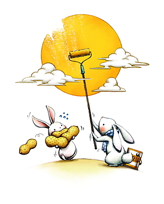 PSD 구름 일러스트 들기 사람없음 수건 노란색 페인트 견과류 보름달 토끼 색칠 땅콩 롤러 정월대보름 국내일러스트 자연요소 명절 컬러 포유류 모션 반려동물 위생용품 달 파일형식