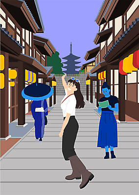 전신 여자 해외여행 여행 지도 일러스트 우산 휴가 들기 성인 세명 손들기 여행객 일본 뒤돌아보기 기모노 성인여자만 국내일러스트 AI파일 해외 아시아 모션 사람 일본전통의상 여자만 성인만 파일형식 벡터