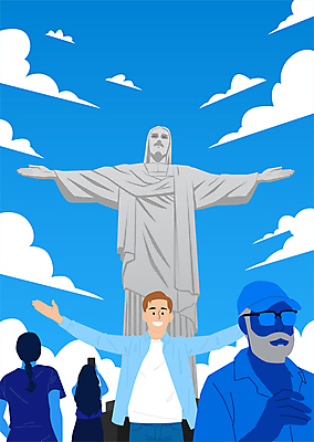 여자 남자 해외여행 여행 일러스트 팔벌리기 휴가 들기 여러명 성인 스마트폰 여행객 사진촬영 흉내 브라질 예수상 성인만 국내일러스트 AI파일 해외 다수 모션 사람 핸드폰 스마트기기 조형물 촬영 남아메리카 파일형식 벡터