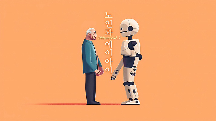 전신 PSD 노년 남자 분홍색 과학 일러스트 협력 대화 한명 서기 마주보기 로봇 디지털합성 소통 노인남자한명만 편집소스 AI_인공지능 국내일러스트 1 컬러 컨셉 모션 말하기 사람 성인 남자한명만 노인남자만 파일형식