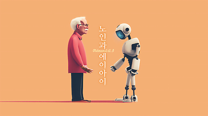 전신 PSD 노년 남자 분홍색 과학 일러스트 협력 대화 한명 서기 마주보기 로봇 디지털합성 소통 노인남자한명만 편집소스 AI_인공지능 국내일러스트 1 컬러 컨셉 모션 말하기 사람 성인 남자한명만 노인남자만 파일형식