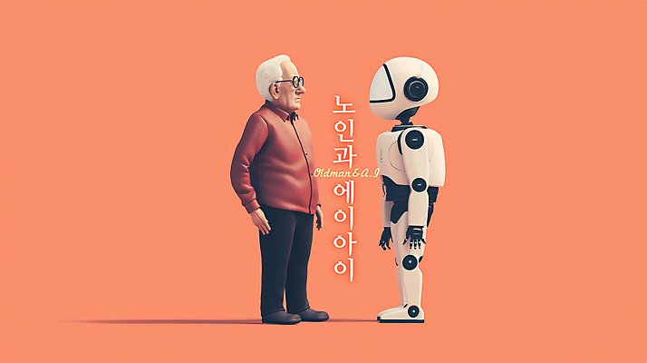 전신 PSD 노년 남자 분홍색 과학 일러스트 협력 대화 한명 서기 마주보기 로봇 디지털합성 소통 노인남자한명만 편집소스 AI_인공지능 국내일러스트 1 컬러 컨셉 모션 말하기 사람 성인 남자한명만 노인남자만 파일형식