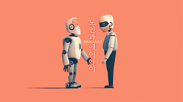 전신 PSD 노년 남자 분홍색 과학 일러스트 협력 대화 한명 서기 마주보기 로봇 디지털합성 소통 노인남자한명만 편집소스 AI_인공지능 국내일러스트 1 컬러 컨셉 모션 말하기 사람 성인 남자한명만 노인남자만 파일형식