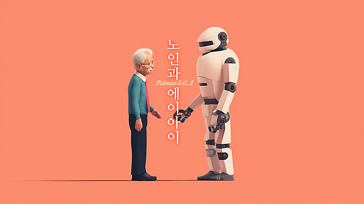 전신 PSD 노년 남자 분홍색 과학 일러스트 협력 대화 한명 서기 마주보기 로봇 디지털합성 소통 노인남자한명만 편집소스 AI_인공지능 국내일러스트 1 컬러 컨셉 모션 말하기 사람 성인 남자한명만 노인남자만 파일형식