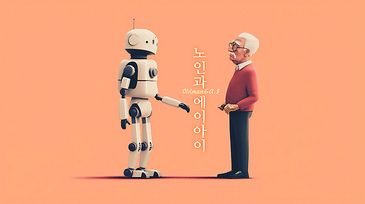 전신 PSD 노년 남자 분홍색 과학 일러스트 협력 대화 한명 서기 마주보기 로봇 디지털합성 소통 노인남자한명만 편집소스 AI_인공지능 국내일러스트 1 컬러 컨셉 모션 말하기 사람 성인 남자한명만 노인남자만 파일형식