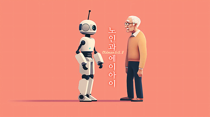 전신 PSD 노년 남자 분홍색 과학 일러스트 협력 대화 한명 서기 마주보기 로봇 디지털합성 소통 노인남자한명만 편집소스 AI_인공지능 국내일러스트 1 컬러 컨셉 모션 말하기 사람 성인 남자한명만 노인남자만 파일형식