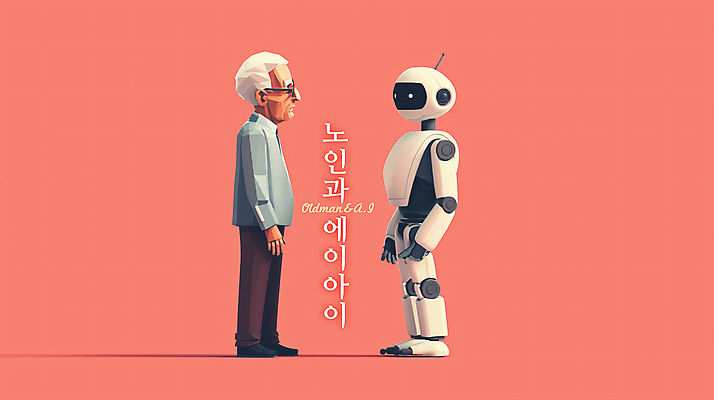 전신 PSD 노년 남자 분홍색 과학 일러스트 협력 대화 한명 서기 마주보기 로봇 디지털합성 소통 노인남자한명만 편집소스 AI_인공지능 국내일러스트 1 컬러 컨셉 모션 말하기 사람 성인 남자한명만 노인남자만 파일형식