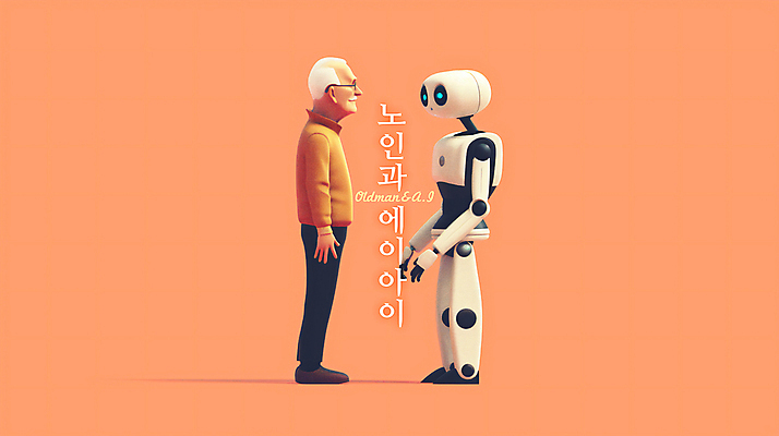 전신 PSD 노년 남자 분홍색 과학 일러스트 협력 대화 한명 서기 마주보기 로봇 디지털합성 소통 노인남자한명만 편집소스 AI_인공지능 국내일러스트 1 컬러 컨셉 모션 말하기 사람 성인 남자한명만 노인남자만 파일형식