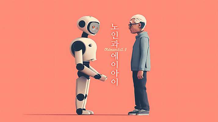 전신 PSD 노년 남자 분홍색 과학 일러스트 협력 대화 한명 서기 마주보기 로봇 디지털합성 소통 노인남자한명만 편집소스 AI_인공지능 국내일러스트 1 컬러 컨셉 모션 말하기 사람 성인 남자한명만 노인남자만 파일형식