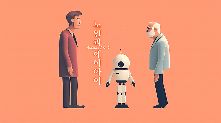 전신 PSD 노년 남자 분홍색 과학 일러스트 협력 대화 한명 서기 마주보기 로봇 디지털합성 소통 노인남자한명만 편집소스 AI_인공지능 국내일러스트 1 컬러 컨셉 모션 말하기 사람 성인 남자한명만 노인남자만 파일형식