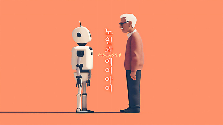 전신 PSD 노년 남자 분홍색 과학 일러스트 협력 대화 한명 서기 마주보기 로봇 디지털합성 소통 노인남자한명만 편집소스 AI_인공지능 국내일러스트 1 컬러 컨셉 모션 말하기 사람 성인 남자한명만 노인남자만 파일형식