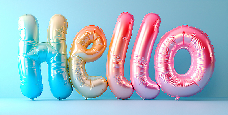 JPG 편집이미지 문자 영어 타이포그라피 사람없음 컬러풀 파티 디지털합성 풍선 안녕 HELLO 입체문자 편집소스 편집실사 AI포토 AI콘텐츠 컬러 이벤트 인사 CG 파일형식