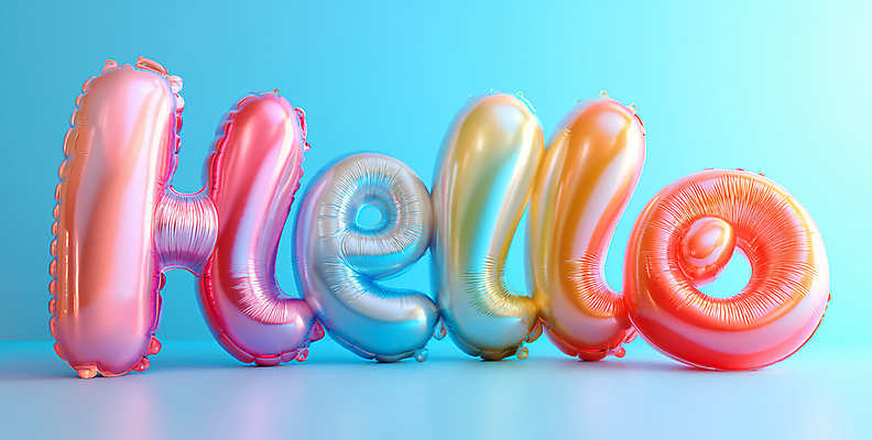 JPG 편집이미지 문자 영어 타이포그라피 사람없음 컬러풀 파티 디지털합성 풍선 안녕 HELLO 입체문자 편집소스 편집실사 AI포토 AI콘텐츠 컬러 이벤트 인사 CG 파일형식