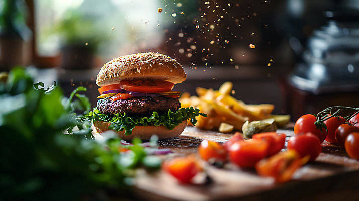 JPG 편집이미지 토마토 패스트푸드 서양음식 사람없음 감자튀김 햄버거 인스턴트 디지털합성 편집소스 맛있는 편집실사 AI포토 AI콘텐츠 음식 채소 감자 튀김 CG 파일형식