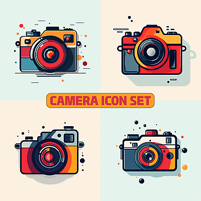 아이콘 추상 사람없음 세트 컬러풀 카메라 빈티지 디지털합성 편집소스 2D아이콘 AI파일 컬러 컨셉 무늬 전자제품 파일형식 벡터