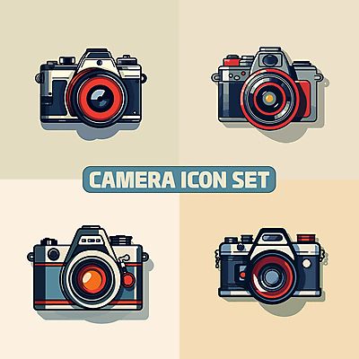 아이콘 추상 사람없음 세트 카메라 빈티지 디지털합성 복고 편집소스 2D아이콘 AI파일 컨셉 무늬 전자제품 파일형식 벡터