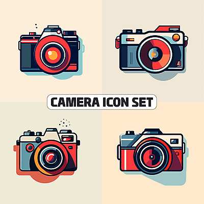 아이콘 추상 사람없음 세트 카메라 빈티지 디지털합성 복고 편집소스 2D아이콘 AI파일 컨셉 무늬 전자제품 파일형식 벡터