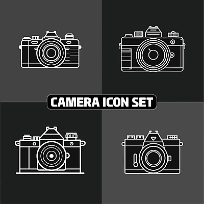 아이콘 추상 사람없음 세트 카메라 검은색 빈티지 라인아트 디지털합성 편집소스 2D아이콘 AI파일 선 컬러 컨셉 무늬 전자제품 파일형식 벡터