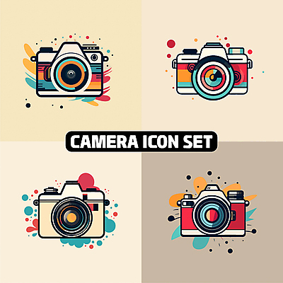 아이콘 추상 사람없음 세트 컬러풀 카메라 빈티지 디지털합성 복고 편집소스 2D아이콘 AI파일 컬러 컨셉 무늬 전자제품 파일형식 벡터