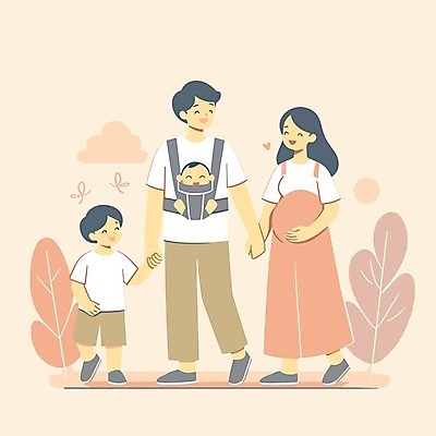 전신 여자 남자 어린이 일러스트 가족 웃음 소년 여러명 성인 손잡기 임산부 아기 디지털합성 아기띠 편집소스 국내일러스트 AI파일 다수 관계 모션 표정 사람 임신 아기용품 파일형식 벡터