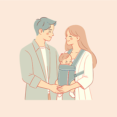 전신 여자 남자 일러스트 가족 안기 미소 웃음 상반신 성인 세명 임산부 아기 디지털합성 아기띠 편집소스 국내일러스트 AI파일 관계 모션 표정 사람 임신 아기용품 파일형식 벡터