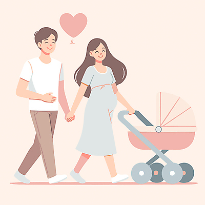 전신 부부 여자 남자 일러스트 사랑 성인 두명 걷기 손잡기 화목 다정 임산부 하트 잡기 디지털합성 유모차 성인만 편집소스 국내일러스트 AI파일 모양 커플 감정 컨셉 모션 사람 임신 아기용품 파일형식 벡터