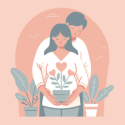 부부 여자 남자 화분 분홍색 일러스트 안기 사랑 들기 상반신 성인 두명 화목 다정 임산부 하트 디지털합성 백허그 성인만 편집소스 국내일러스트 AI파일 모양 커플 감정 컬러 컨셉 모션 포옹 사람 임신 파일형식 벡터