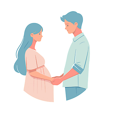 부부 여자 남자 일러스트 사랑 상반신 성인 두명 마주보기 손잡기 화목 다정 임산부 디지털합성 성인만 편집소스 국내일러스트 AI파일 커플 감정 컨셉 모션 사람 임신 파일형식 벡터