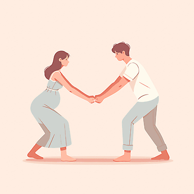 전신 부부 여자 남자 분홍색 일러스트 함께함 건강 성인 두명 마주보기 손잡기 스트레칭 임산부 임신 디지털합성 임산부요가 성인만 편집소스 국내일러스트 AI파일 커플 컬러 컨셉 요가 모션 사람 운동 파일형식 벡터