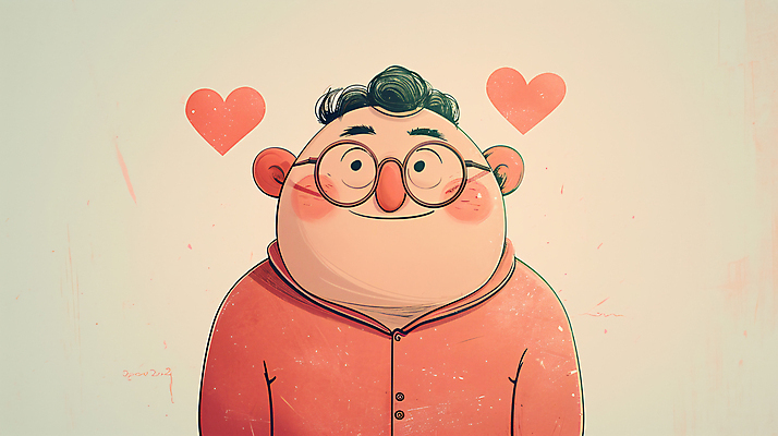 JPG 남자 일러스트 사랑 한명 상반신 성인 하트 디지털합성 아저씨 이웃 성인남자한명만 안경낌 편집소스 국내일러스트 AI일러스트 AI콘텐츠 모양 1 감정 안경 사람 남자한명만 성인남자만 파일형식