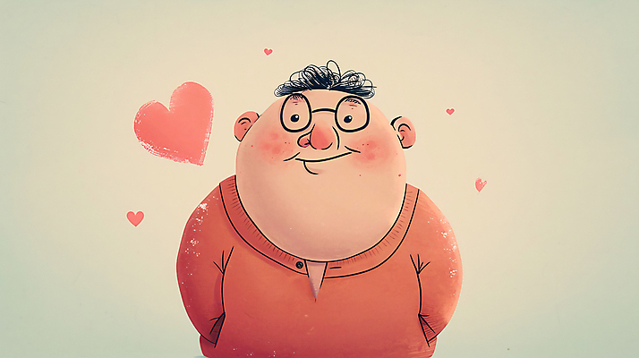 JPG 남자 일러스트 사랑 한명 상반신 성인 하트 디지털합성 아저씨 이웃 성인남자한명만 안경낌 편집소스 국내일러스트 AI일러스트 AI콘텐츠 모양 1 감정 안경 사람 남자한명만 성인남자만 파일형식