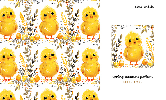 PSD 패턴 일러스트 나뭇잎 병아리 사람없음 노란색 계란 봄 패턴백그라운드 아기자기 국내일러스트 계절 컬러 백그라운드 컨셉 잎 무늬 조류 알 파일형식