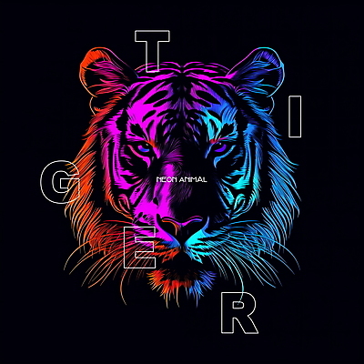 PSD 동물 편집이미지 디자인 사람없음 그래픽 빛 컬러풀 디지털 호랑이 디지털합성 네온 편집소스 이미지편집 컬러 포유류 파일형식