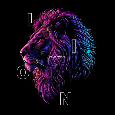 PSD 동물 편집이미지 디자인 사람없음 그래픽 빛 컬러풀 디지털 사자 디지털합성 네온 편집소스 이미지편집 컬러 포유류 파일형식