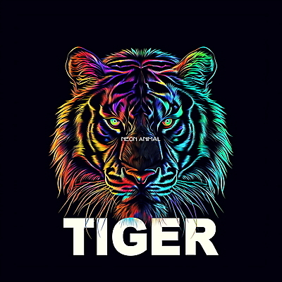 PSD 동물 편집이미지 디자인 사람없음 그래픽 빛 컬러풀 디지털 호랑이 디지털합성 네온 편집소스 이미지편집 컬러 포유류 파일형식