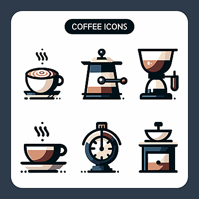 아이콘 커피 음료 사람없음 컵 세트 갈색 카페 커피잔 남색 그라인더 타이머 핸드드립 2D아이콘 AI파일 식기 컬러 잔 상점 커피용품 파일형식 벡터