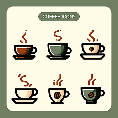 아이콘 커피 음료 사람없음 컵 초록색 세트 카페 커피잔 2D아이콘 AI파일 식기 컬러 잔 상점 파일형식 벡터