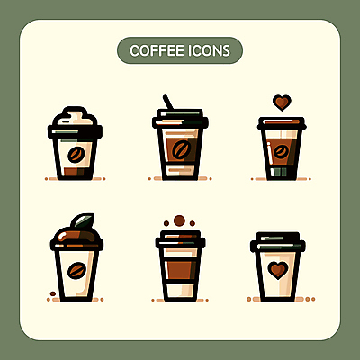 아이콘 커피 음료 사람없음 컵 초록색 세트 갈색 카페 하트 커피잔 테이크아웃컵 2D아이콘 AI파일 모양 식기 컬러 잔 상점 파일형식 벡터