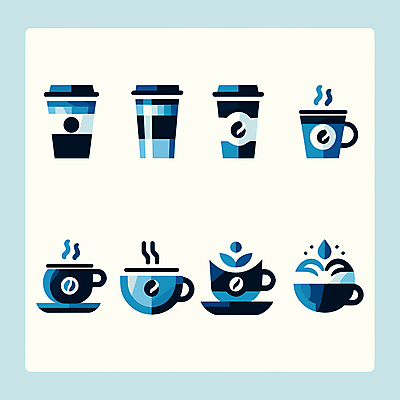 아이콘 커피 음료 사람없음 컵 파란색 세트 카페 커피잔 테이크아웃컵 2D아이콘 AI파일 식기 컬러 잔 상점 파일형식 벡터
