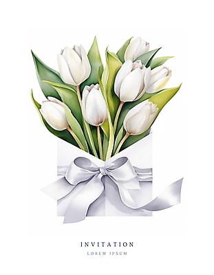 PSD 리본 꽃다발 잎 일러스트 편지봉투 수채화 사람없음 여름 봄 튤립 흰색 메시지 우아함 편지 초대장 초대 국내일러스트 카드프레임 식물 계절 꽃 컬러 컨셉 봉투 카드_감사 프레임 파일형식