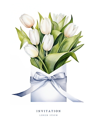 PSD 리본 꽃다발 잎 일러스트 편지봉투 수채화 사람없음 여름 봄 튤립 흰색 메시지 우아함 편지 초대장 초대 국내일러스트 카드프레임 식물 계절 꽃 컬러 컨셉 봉투 카드_감사 프레임 파일형식