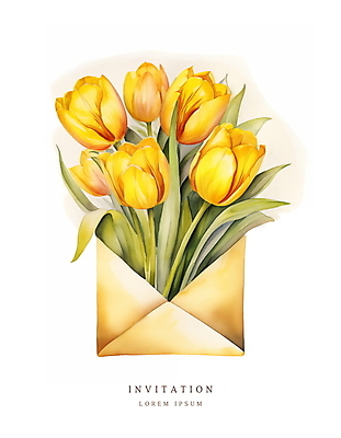 PSD 꽃다발 잎 일러스트 편지봉투 수채화 사람없음 여름 노란색 봄 튤립 메시지 우아함 편지 초대장 초대 국내일러스트 카드프레임 식물 계절 꽃 컬러 컨셉 봉투 카드_감사 프레임 파일형식