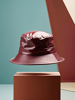 JPG 편집이미지 잡화 패션 사람없음 우아함 디지털합성 광택 단상 벙거지모자 버건디 편집소스 편집실사 AI컴퓨터그래픽 AI콘텐츠 모자_잡화 컨셉 빨간색 CG 파일형식